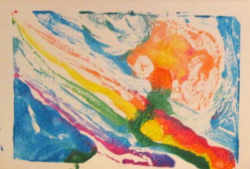 Student rainbow & flower monoprint